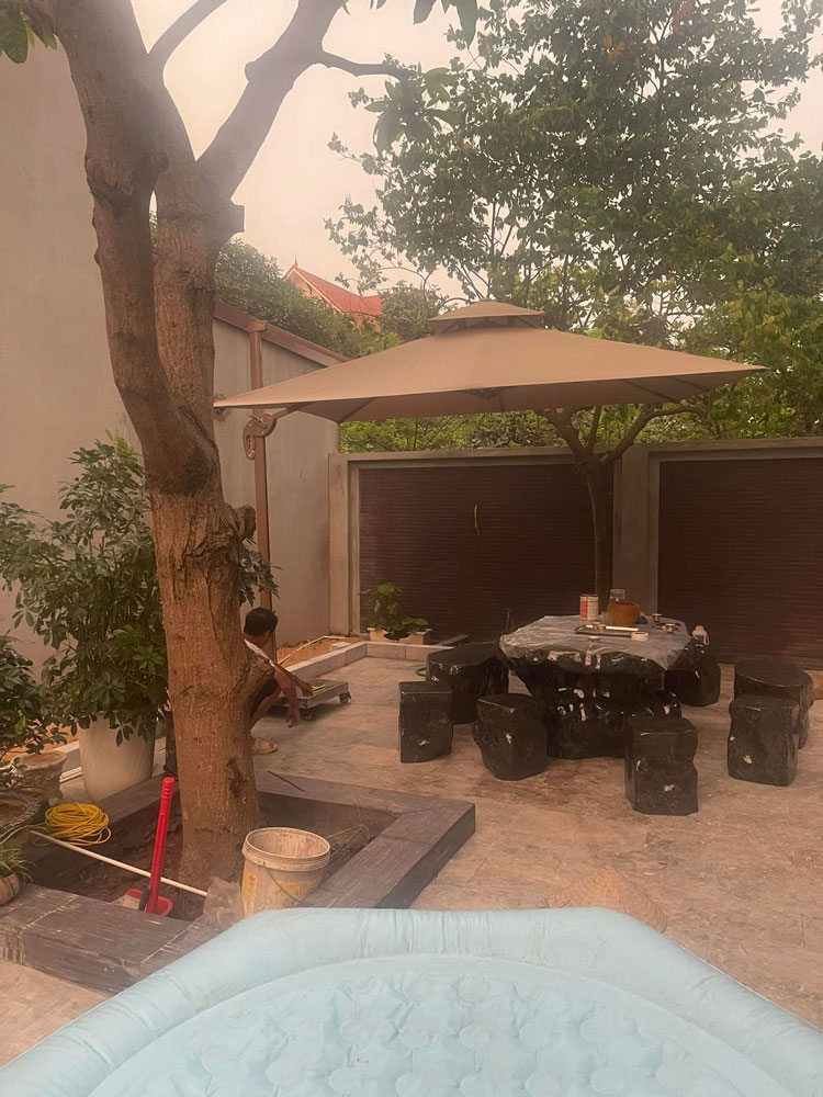 Dù lệch tâm vuông 3m hợp kim nhôm màu Be ( nâu caphe )